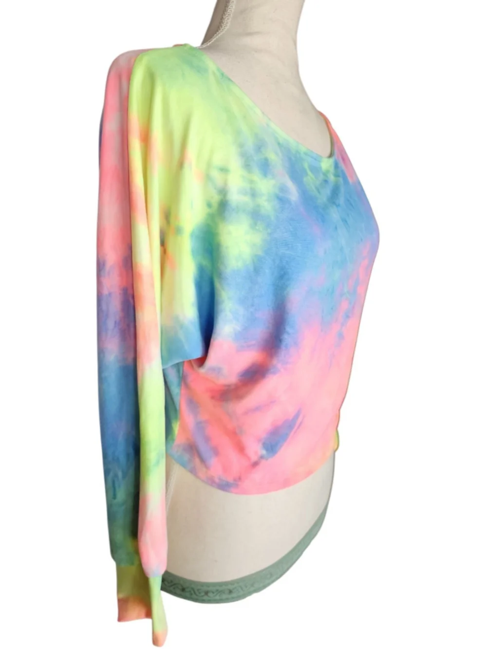 Absolutely It!! Neon Rainbow Tie Dye Crop Top Long Sleeve S NWT Festival Boho